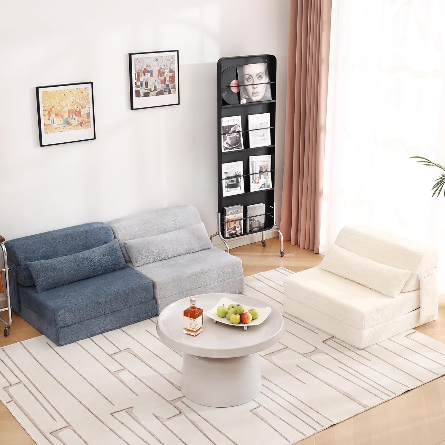 Tiita Folding Sofa Bed with Pillow 200x70x12cm Mattress&Plush Fabric Foldable Sofa Lounge Mat Pad,Floor Lounger Chair Bed for Living Room,Guest Room,Dorm,Apartment,Camping and Travel Use