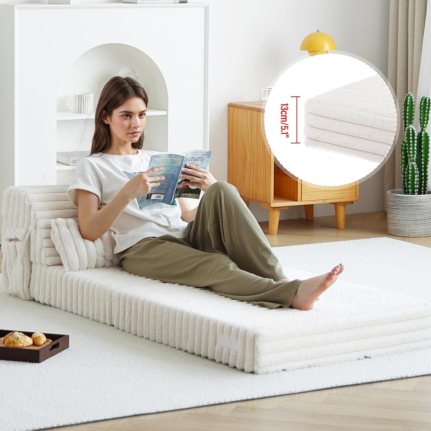 Tiita Folding Sofa Bed with Pillow 200x70x12cm Mattress&Plush Fabric Foldable Sofa Lounge Mat Pad,Floor Lounger Chair Bed for Living Room,Guest Room,Dorm,Apartment,Camping and Travel Use