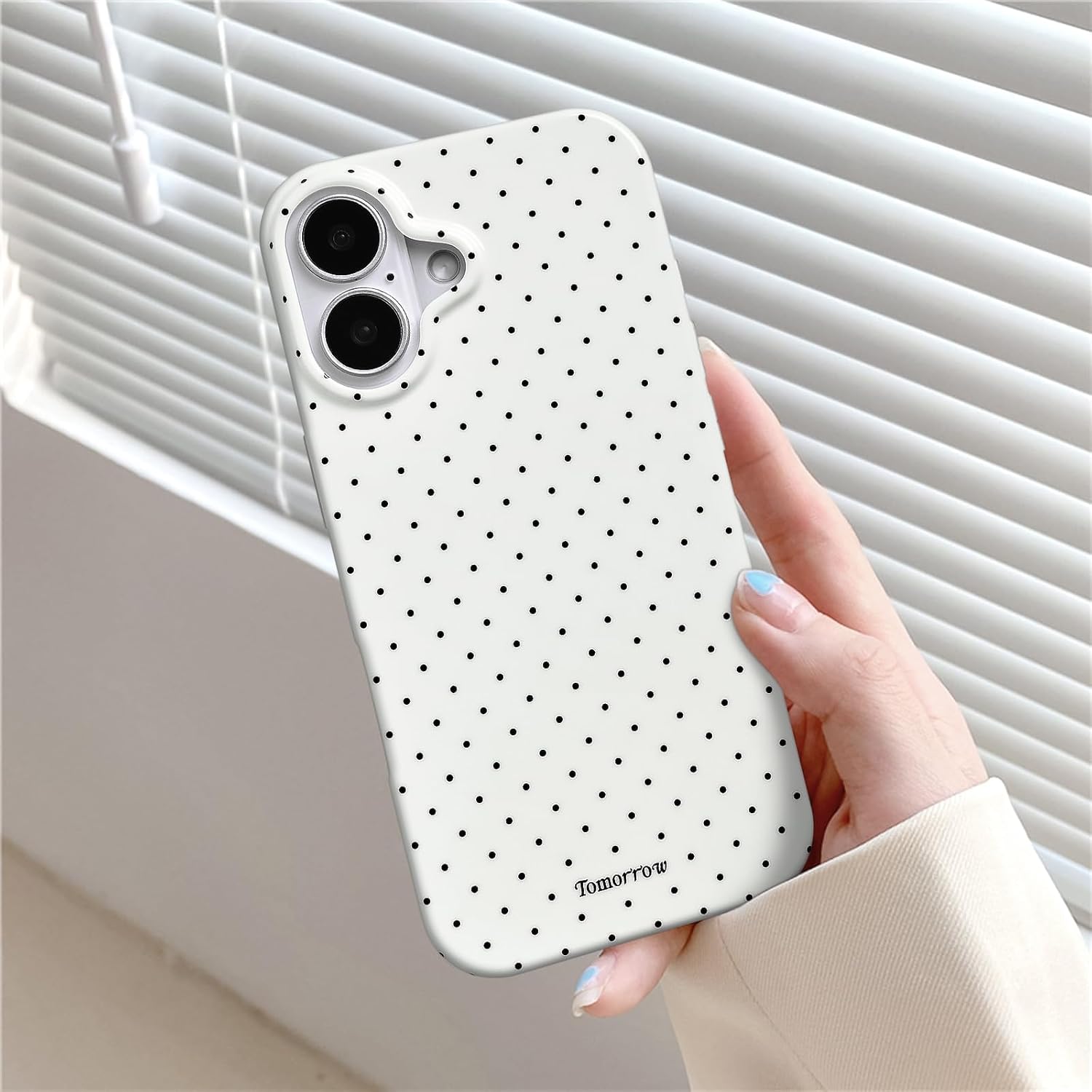 Sloveic for iPhone 16 Case with Cute Fashion Polka Dot Aesthetics Design Simple Case for Soft TPU Slim Protection Cover for Women Girls-White