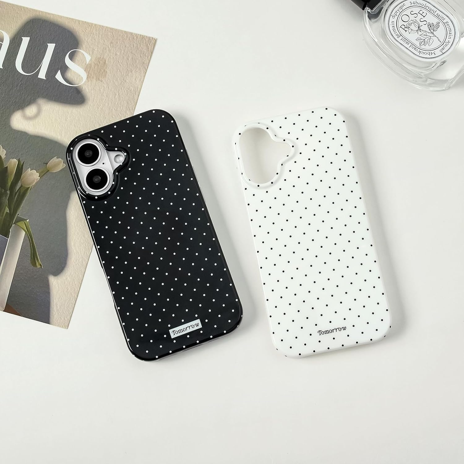 Sloveic for iPhone 16 Case with Cute Fashion Polka Dot Aesthetics Design Simple Case for Soft TPU Slim Protection Cover for Women Girls-White