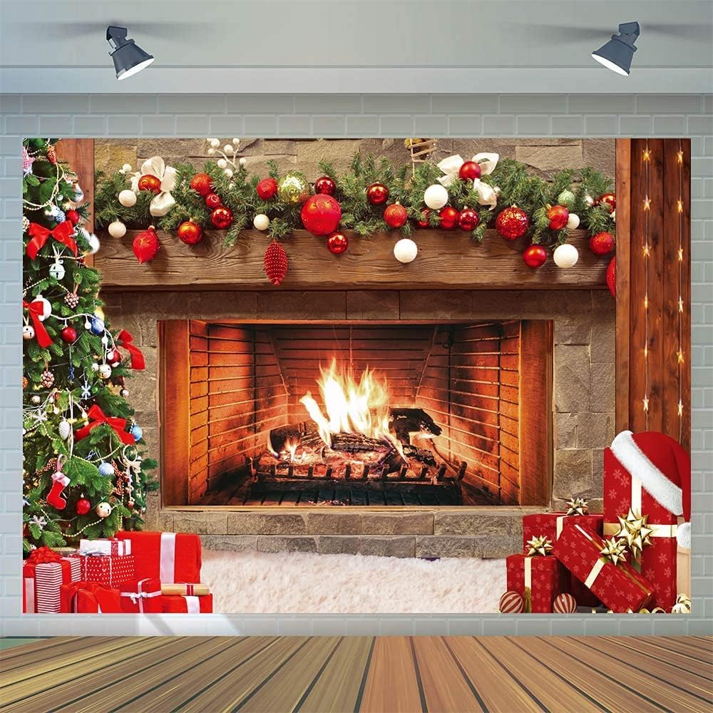 CYLYH 7x5ft Christmas Photography Backdrop Christmas Fireplace Theme Backdrop Christmas Party Decorations Birthday Party Kids Portrait Photo Studio Booth Props SDJ-502