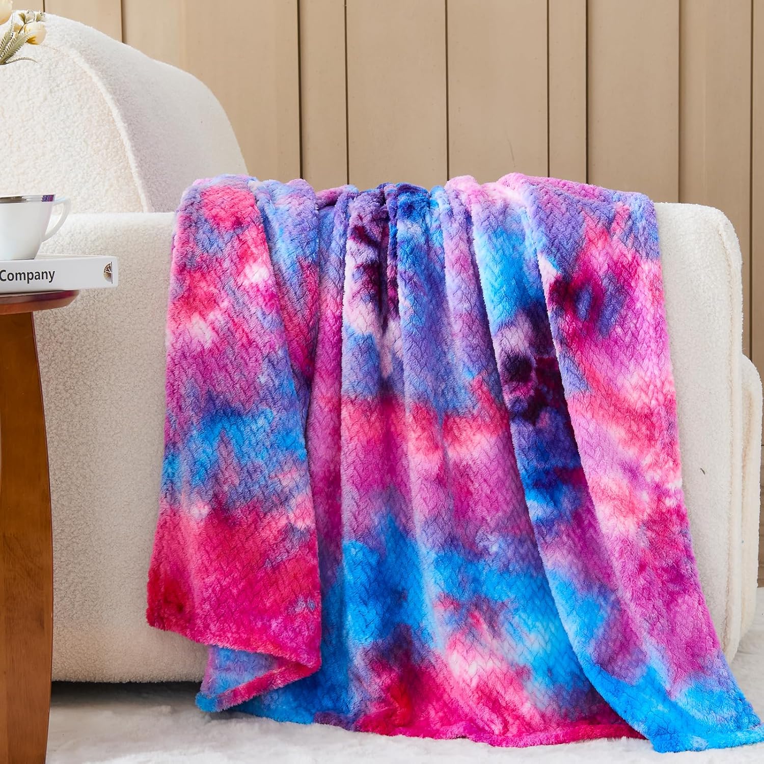 NEWCOSPLAY Super Soft Throw Blanket Deep Purple Rainbow Premium Silky Flannel Fleece Leaves Pattern Lightweight Bed Blanket All Season Use (Deep Purple Rainbow, Throw(50x60))