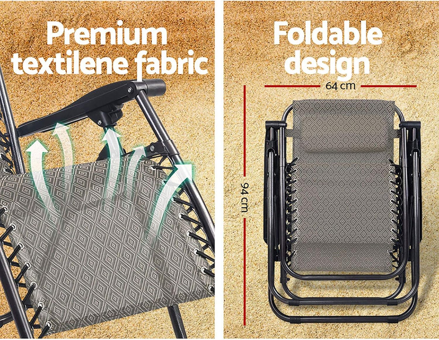 Gardeon Zero Gravity Portable Reclining Lounge Folding Outdoor Camping Beach Chair Black