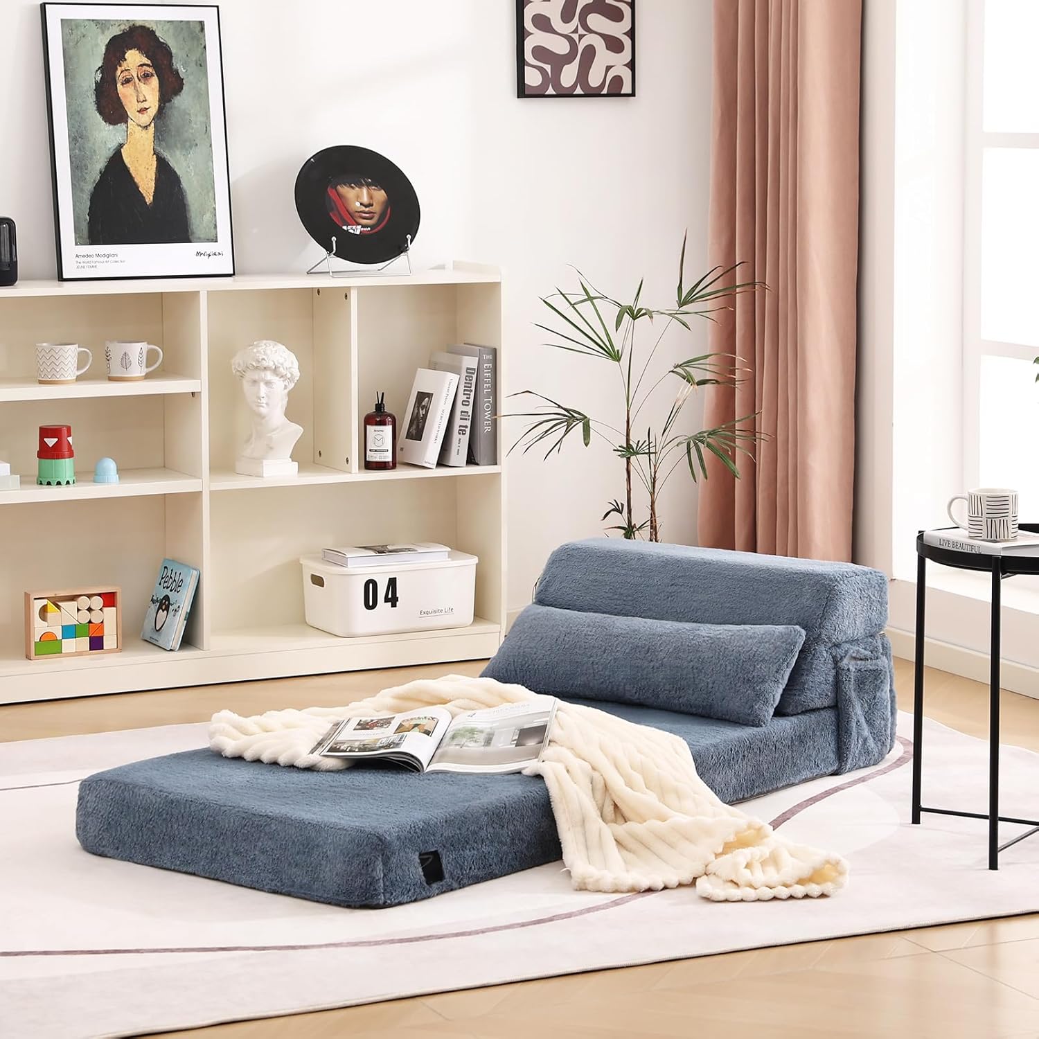 Tiita Folding Sofa Bed with Pillow 200x70x12cm Mattress&Plush Fabric Foldable Sofa Lounge Mat Pad,Floor Lounger Chair Bed for Living Room,Guest Room,Dorm,Apartment,Camping and Travel Use