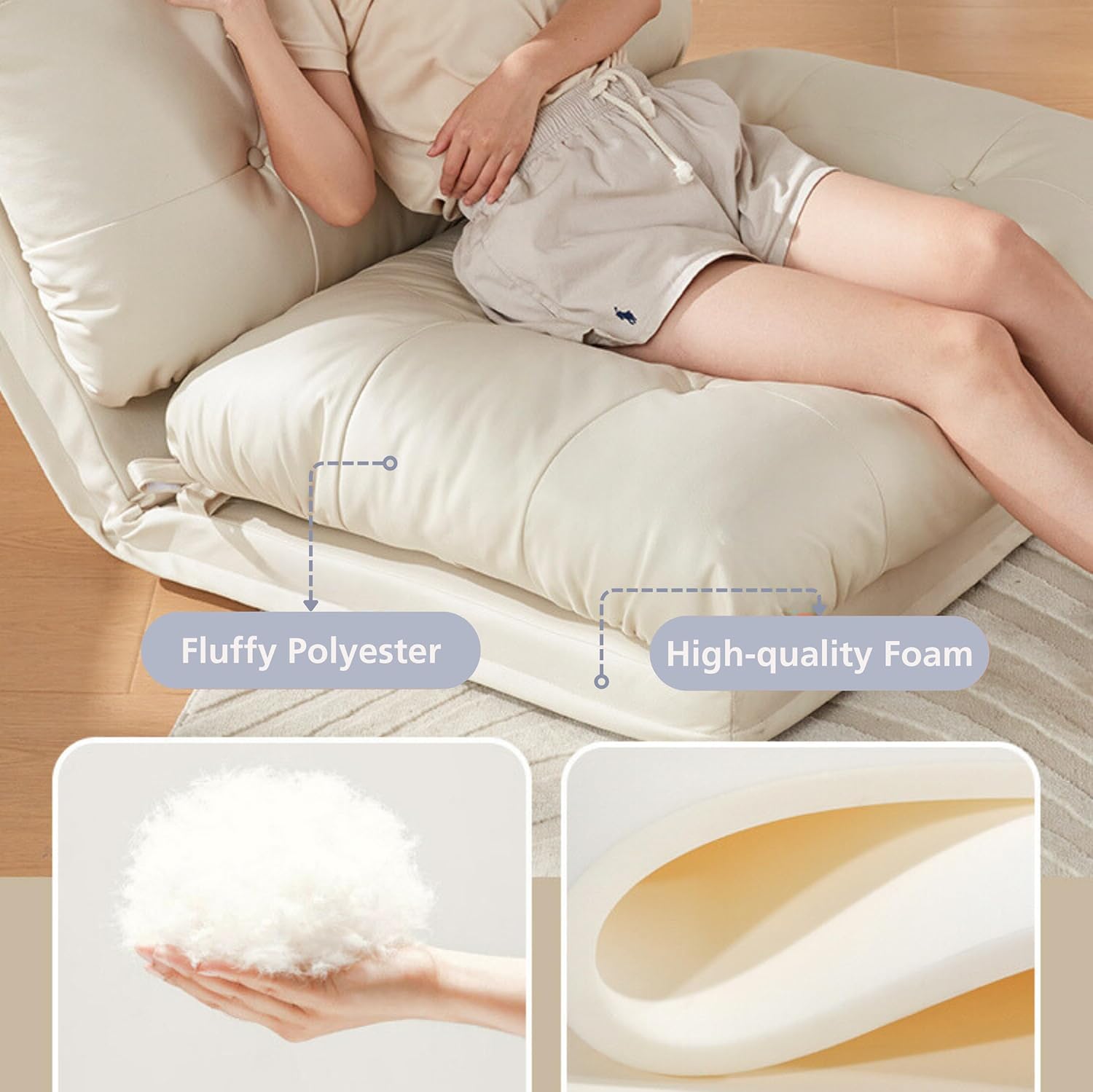 Aocloud Floor Sofa, Sofa Bed, Sofa Chair, Covertible Flip Chair, Recliner Chair, Foldable Floor Mattress, Lazy Sofa Bed, Adjustable Lounge Chair with 5 Position for Living Room, Office (Beige)