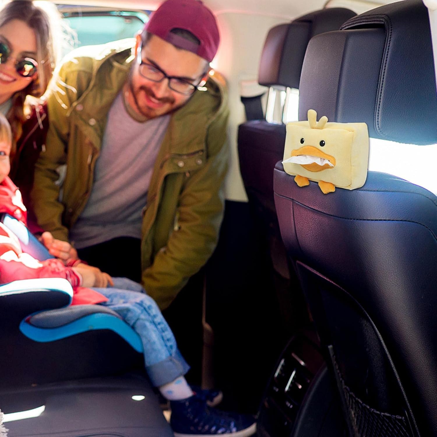 Baogao Cartoon Plush Animals Tissue Box, Cute Paper Holder for Car, Universal Vehicle Backseat Plush Tissue Organizer