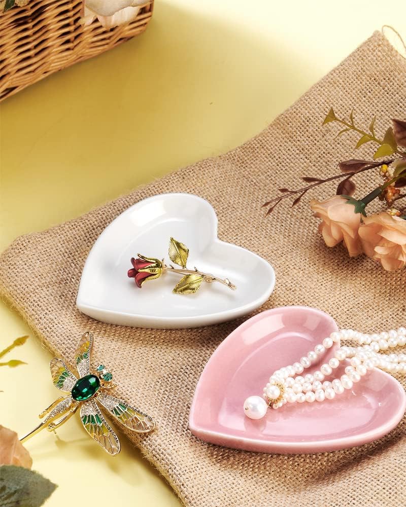 Lotus Leaf Shape Decorative Ring Tray, Small Key Bowl, Ceramic Trinket Tray Jewelry Dish Organizing Necklace Earrings, Home Decoration for Mom Best Friend Sister, Pink.