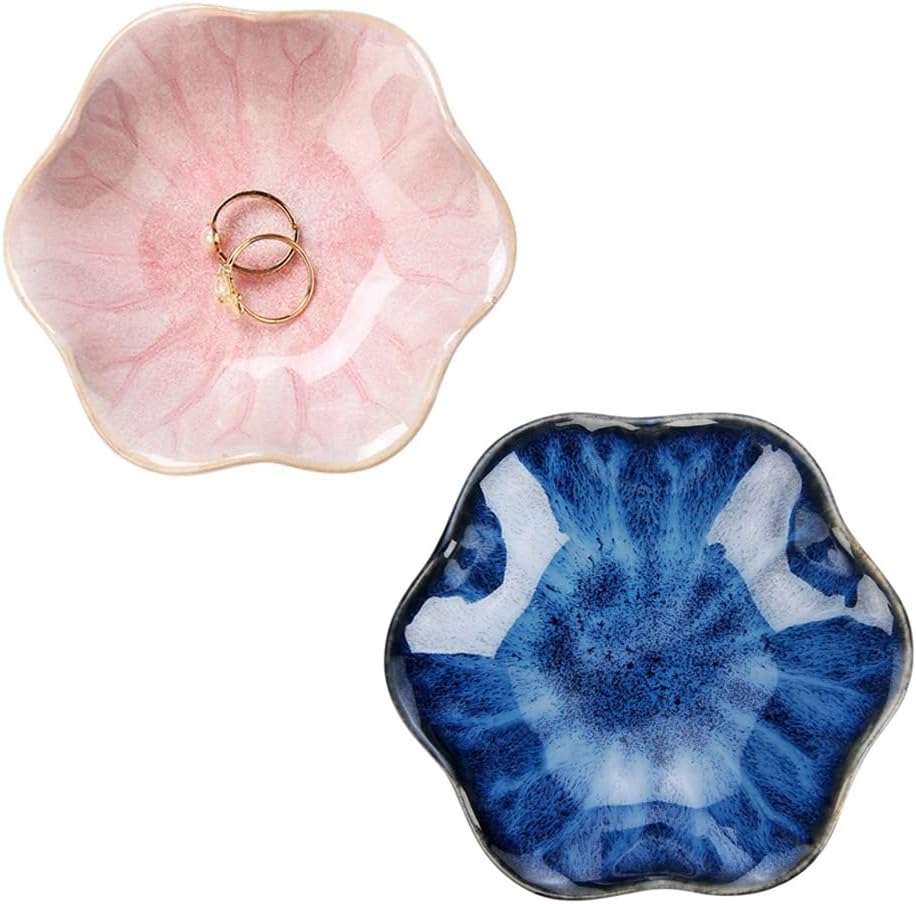 Lotus Leaf Shape Decorative Ring Tray, Small Key Bowl, Ceramic Trinket Tray Jewelry Dish Organizing Necklace Earrings, Home Decoration for Mom Best Friend Sister, Pink.