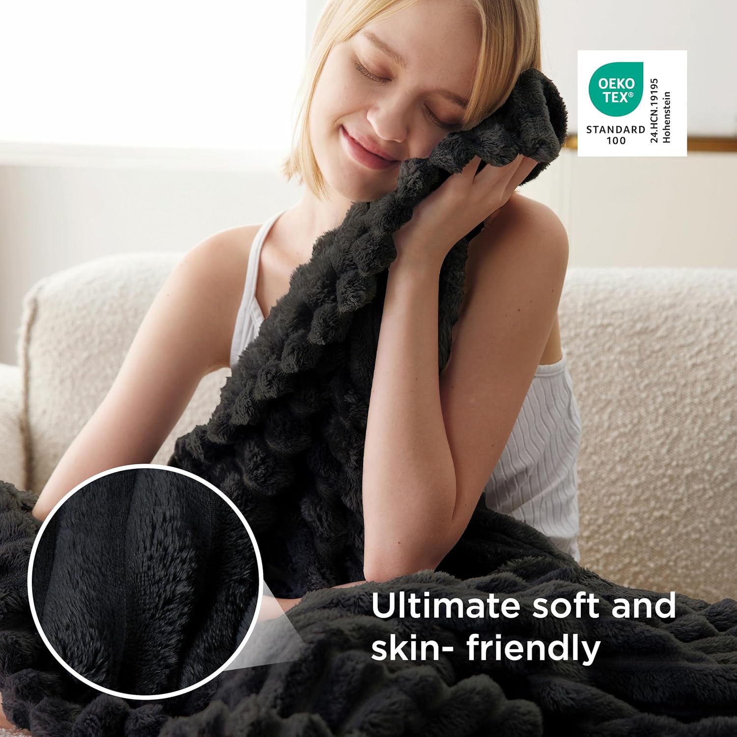 Bedsure Blanket for Couch, Super Cozy Soft Throw Blankets for Women, Cute Small Plush Fleece Throws for Girls, Off White, 50x60 Inches