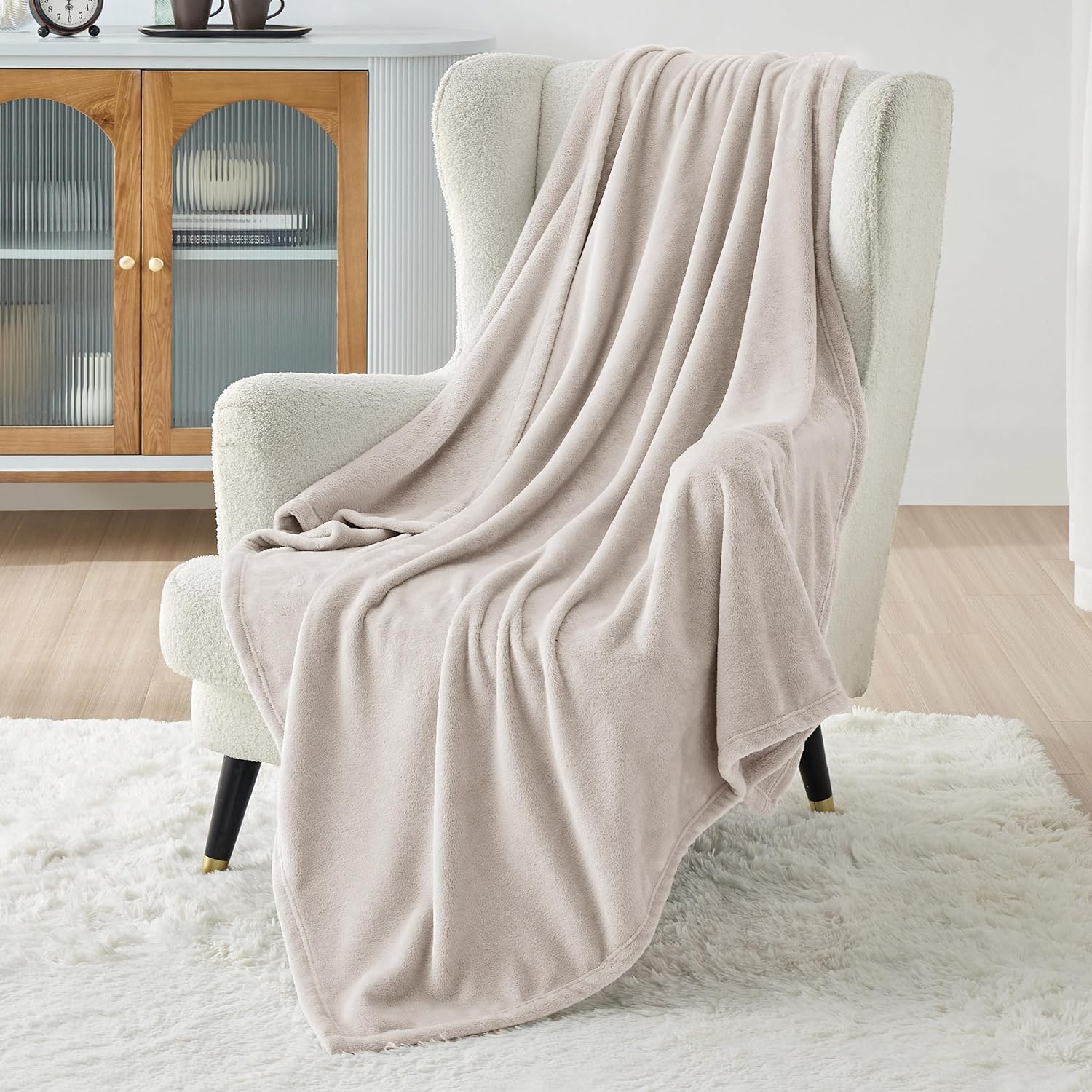 Bedsure Blanket for Couch, Super Cozy Soft Throw Blankets for Women, Cute Small Plush Fleece Throws for Girls, Off White, 50x60 Inches