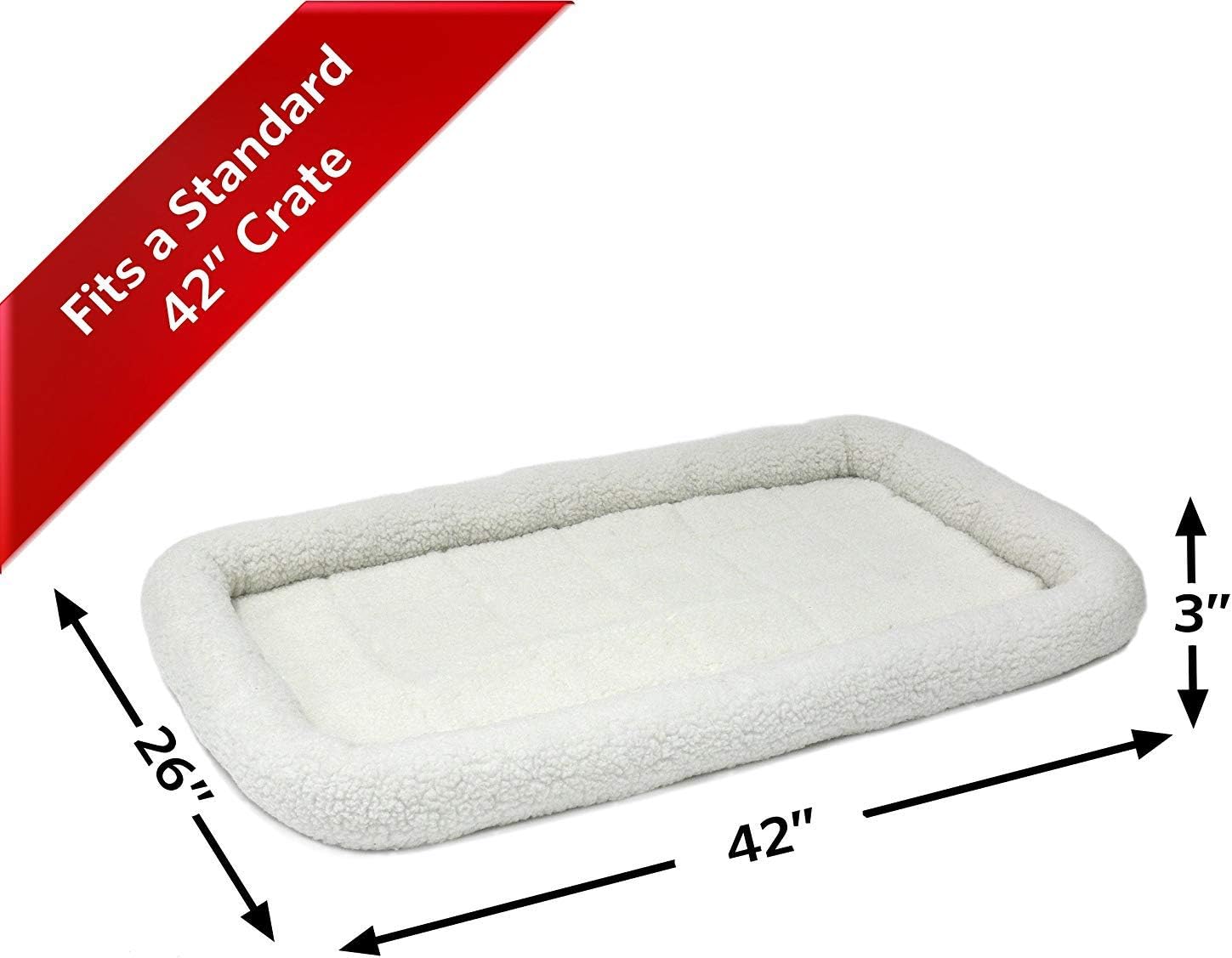 18L-Inch White Fleece Dog or Cat Bed with Comfortable Bolster, Ideal for Toy Dog Breeds & Fits an 18-Inch Crate, Easy Maintenance Machine Wash & Dry