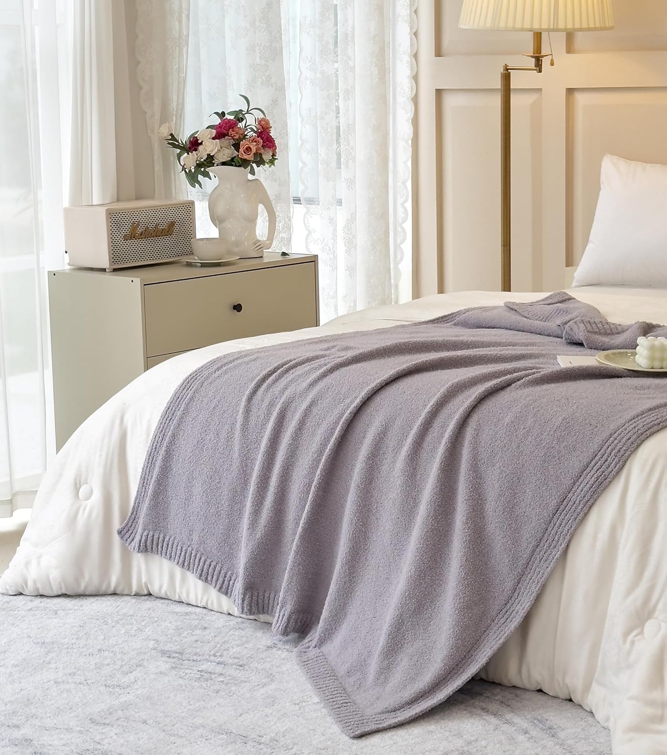 REPRECONF ZASTION Plaid Throw Blanket Ultra Soft Cozy Microfiber Knitted Lightweight Fleece Blanket for Couch Bed Travel Cream 130cm x 150cm