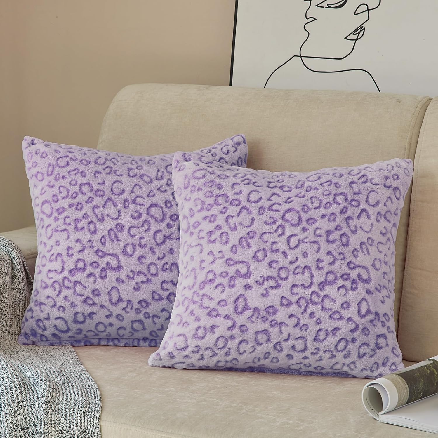FY Fiber House Set of 2 Leopard Print Pillow Cover Cheetah Decorative Throw Pillow Covers Flannel Fleece Pillowcases for Couch Bed Sofa, 18 x 18 Inch, Pink