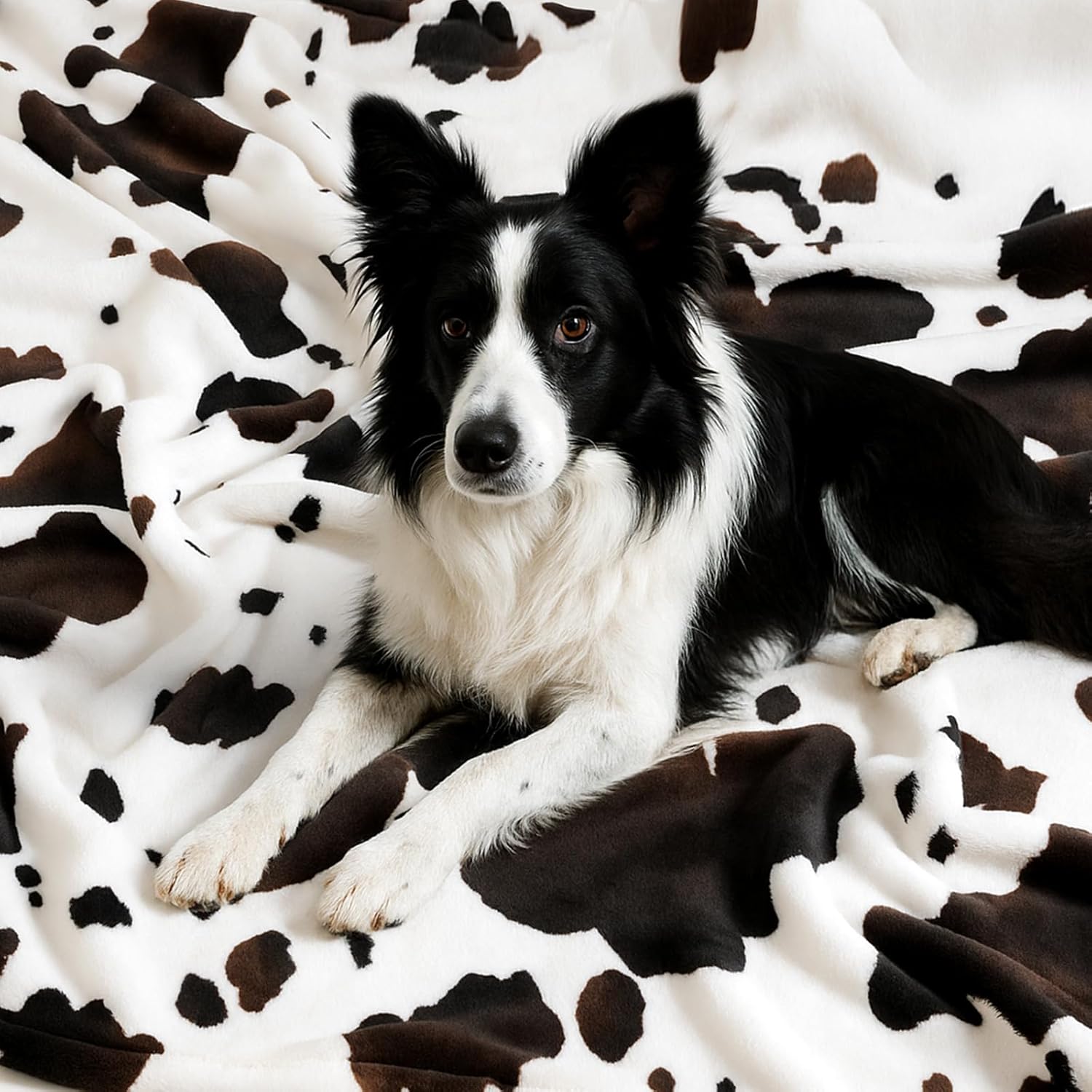 Cozy Bliss Cow Print Fuzzy Throw Blanket for Couch - Thick Soft Warm Non Shedding Fleece Blankets for Western Décor Room, for Kids, Women Men Girls, Teal Blue 50*60