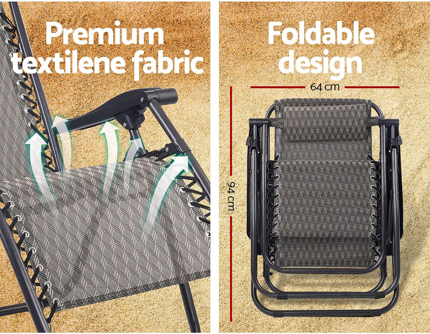 Gardeon Zero Gravity Portable Reclining Lounge Folding Outdoor Camping Beach Chair Black