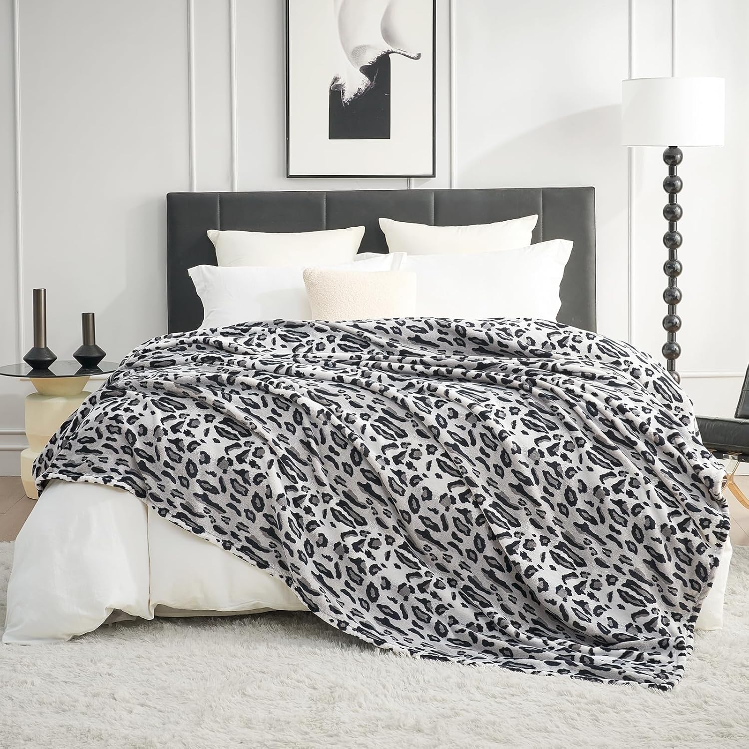 Cozy Bliss Cow Print Fuzzy Throw Blanket for Couch - Thick Soft Warm Non Shedding Fleece Blankets for Western Décor Room, for Kids, Women Men Girls, Teal Blue 50*60