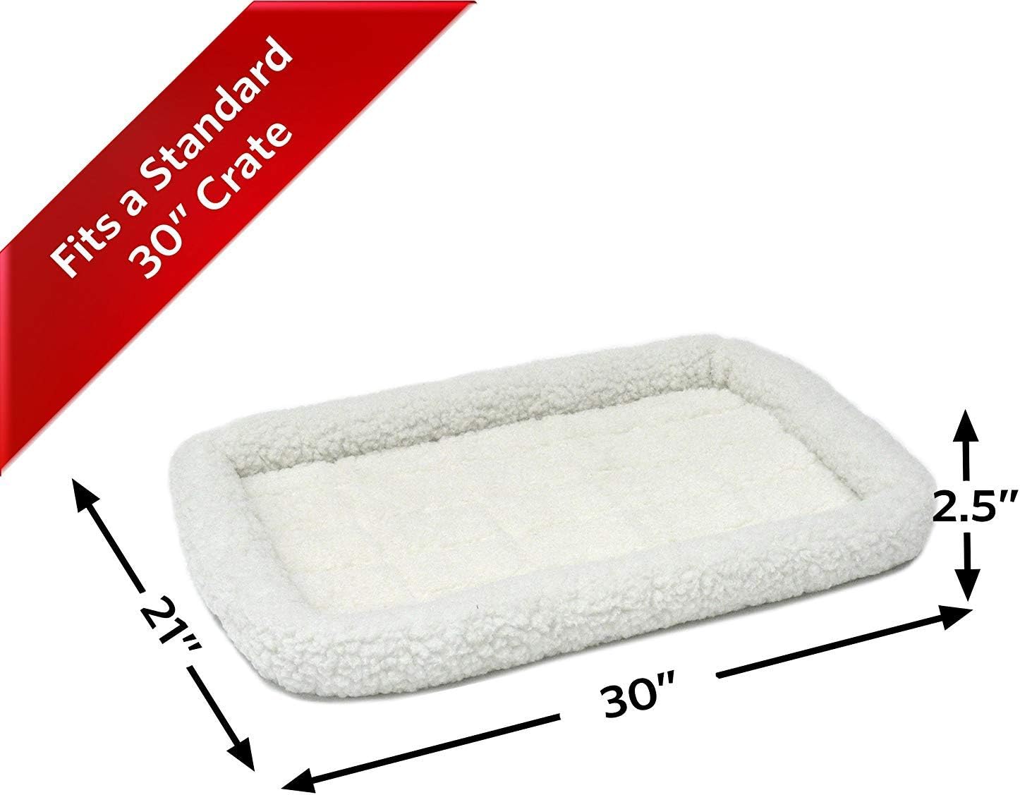 18L-Inch White Fleece Dog or Cat Bed with Comfortable Bolster, Ideal for Toy Dog Breeds & Fits an 18-Inch Crate, Easy Maintenance Machine Wash & Dry