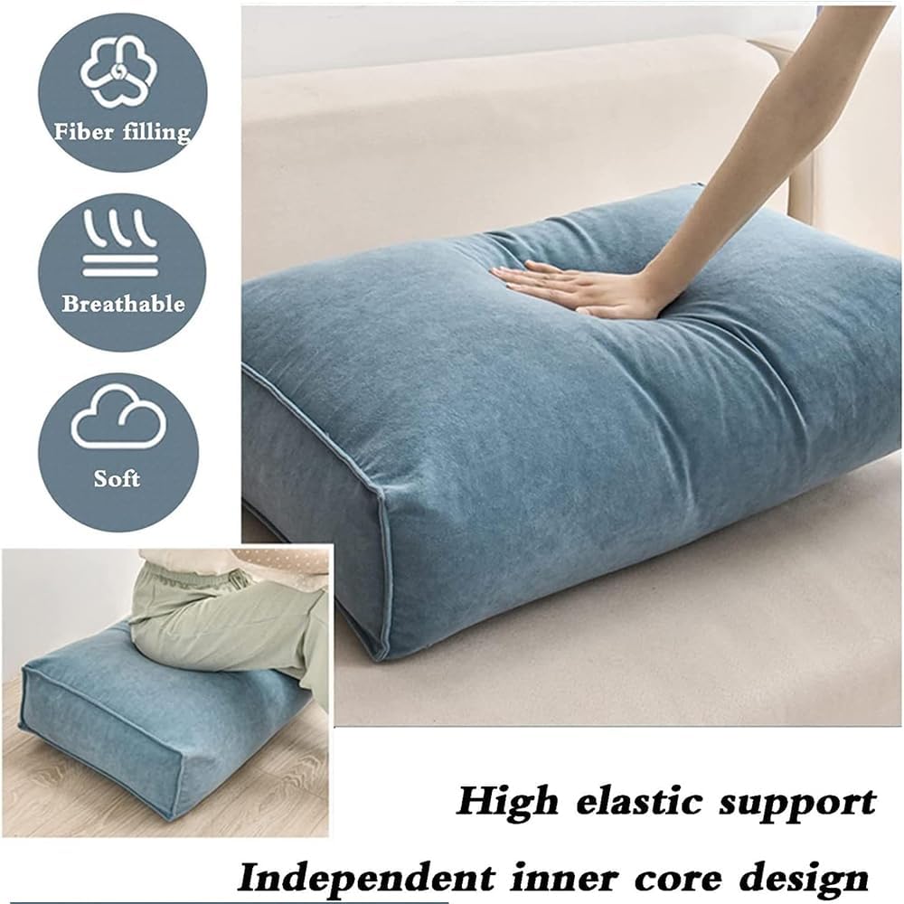 HYAVIA Rectangular Sofa Back Cushion – Large Bedside Pillow Tatami Backrest, Soft Removable Waist Pillow for Couch & Bed, Reading Pillow with Lumbar Support (60×12×45cm, Blue)