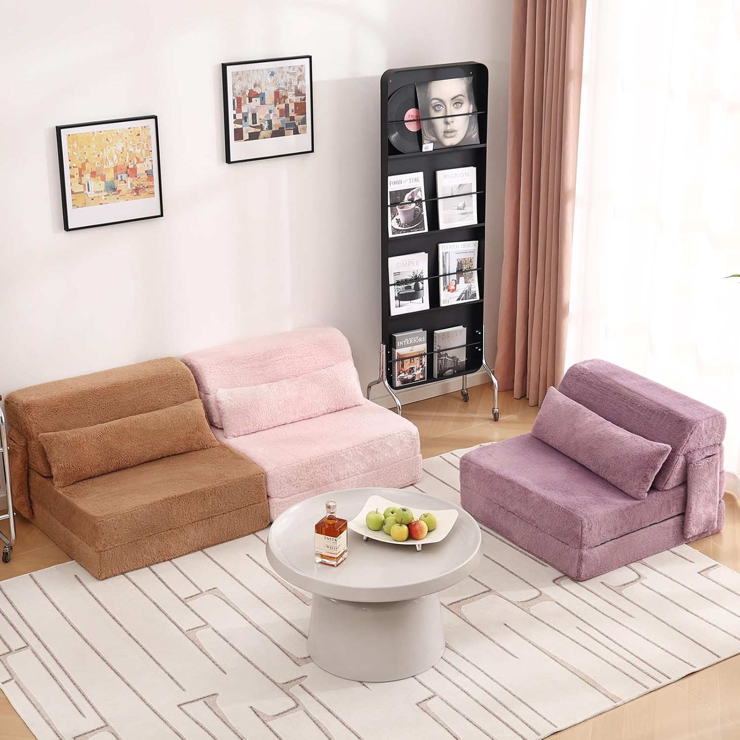 Tiita Folding Sofa Bed with Pillow 200x70x12cm Mattress&Plush Fabric Foldable Sofa Lounge Mat Pad,Floor Lounger Chair Bed for Living Room,Guest Room,Dorm,Apartment,Camping and Travel Use