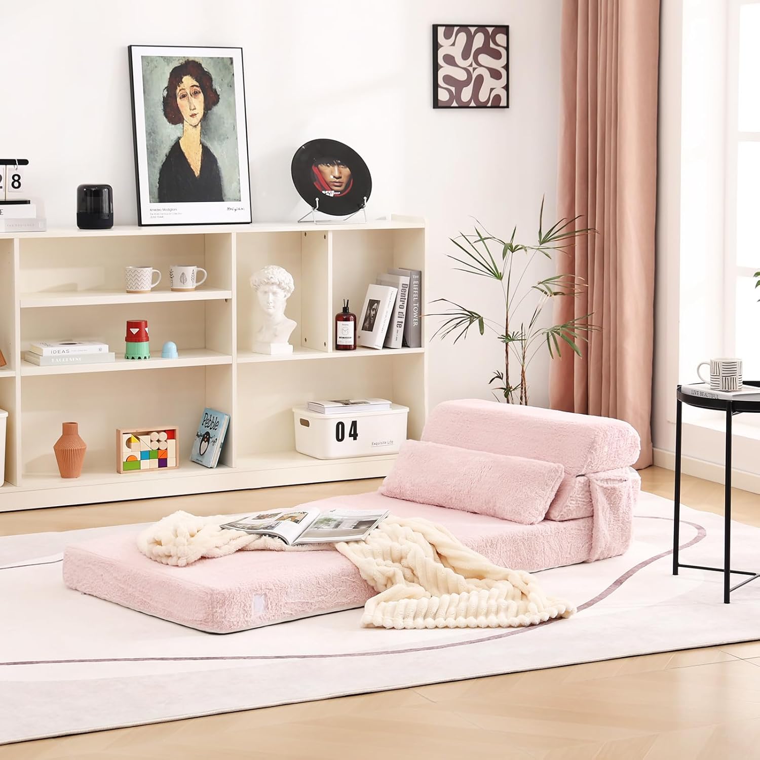 Tiita Folding Sofa Bed with Pillow 200x70x12cm Mattress&Plush Fabric Foldable Sofa Lounge Mat Pad,Floor Lounger Chair Bed for Living Room,Guest Room,Dorm,Apartment,Camping and Travel Use