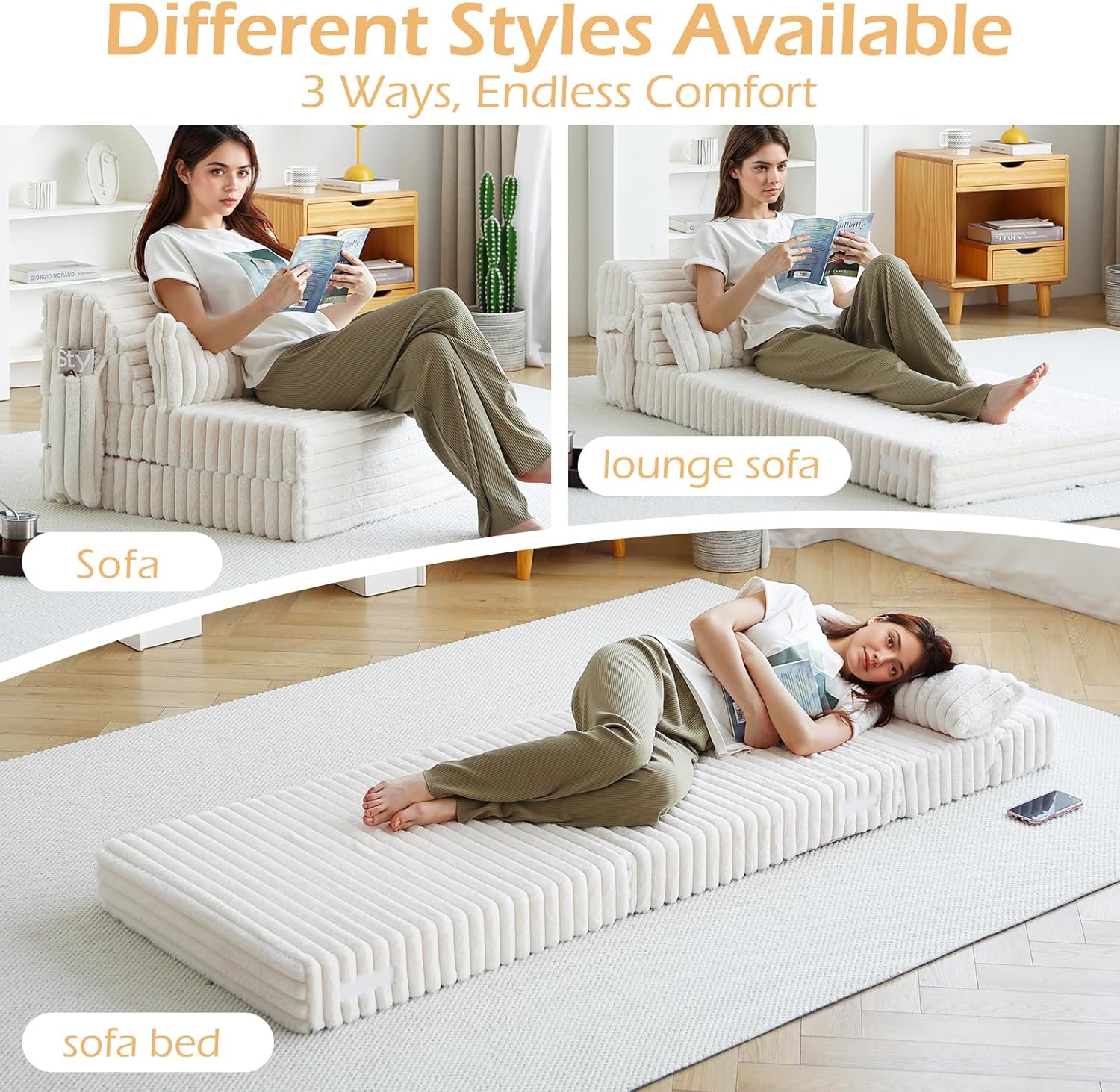 Tiita Folding Sofa Bed with Pillow 200x70x12cm Mattress&Plush Fabric Foldable Sofa Lounge Mat Pad,Floor Lounger Chair Bed for Living Room,Guest Room,Dorm,Apartment,Camping and Travel Use