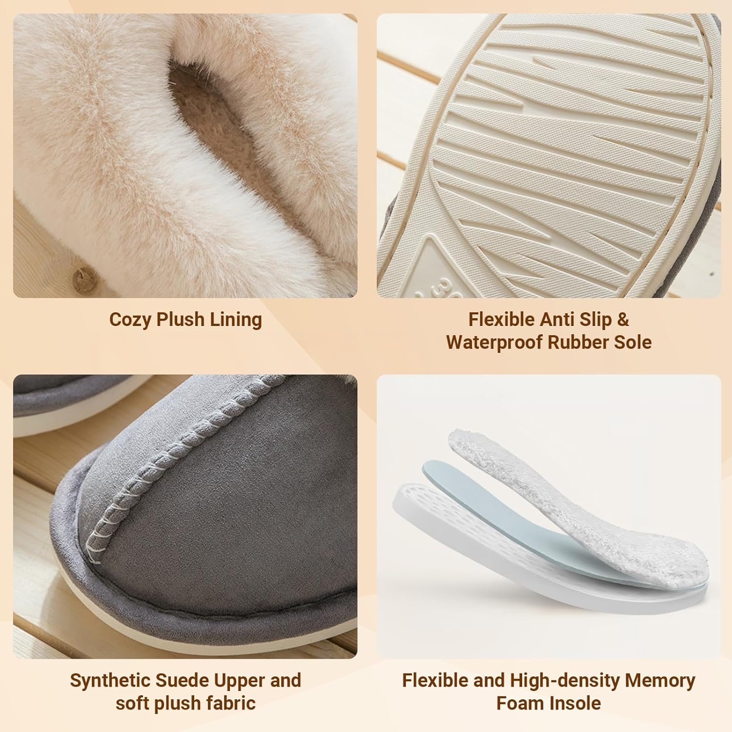 TopG Fuzzy Memory Foam Slippers Fluffy Winter House Slippers Suede Slippers with Faux Fur Collar Indoor Outdoor