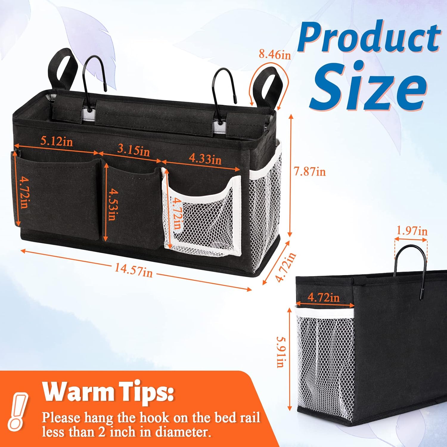 Loghot Bedside Caddy/Bedside Storage Bag Hanging Organizer for Bunk and Hospital Beds,Dorm Rooms Bed Rails,Can be Placed Glasses,Books,Mobile Phones,Keys (Light Pink)