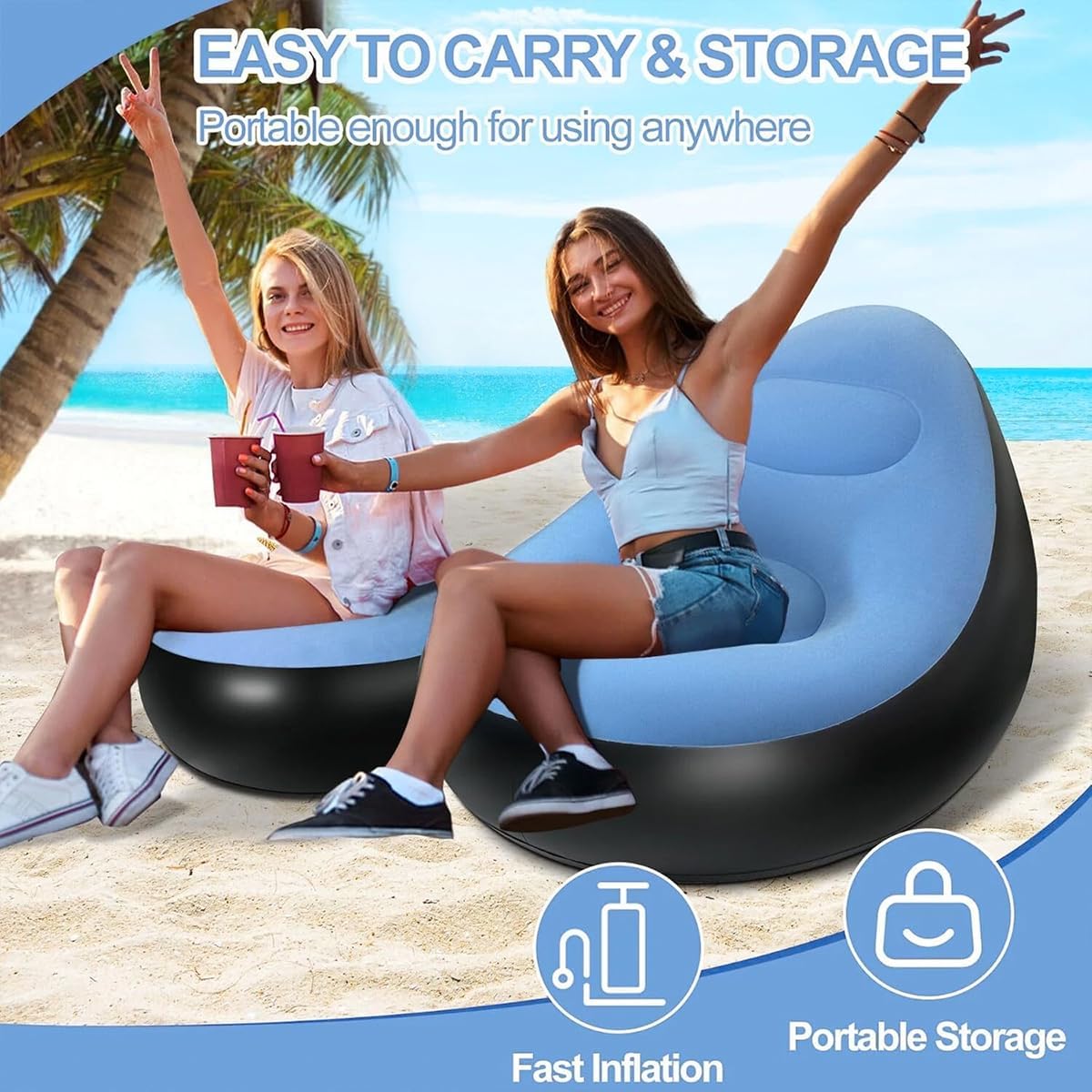 Jade Deals Inflatable Folding Lazy Sofa Chair with Pump, 49.2×41.3in PVC Air Recliner with Backrest & Footrest for Home Use