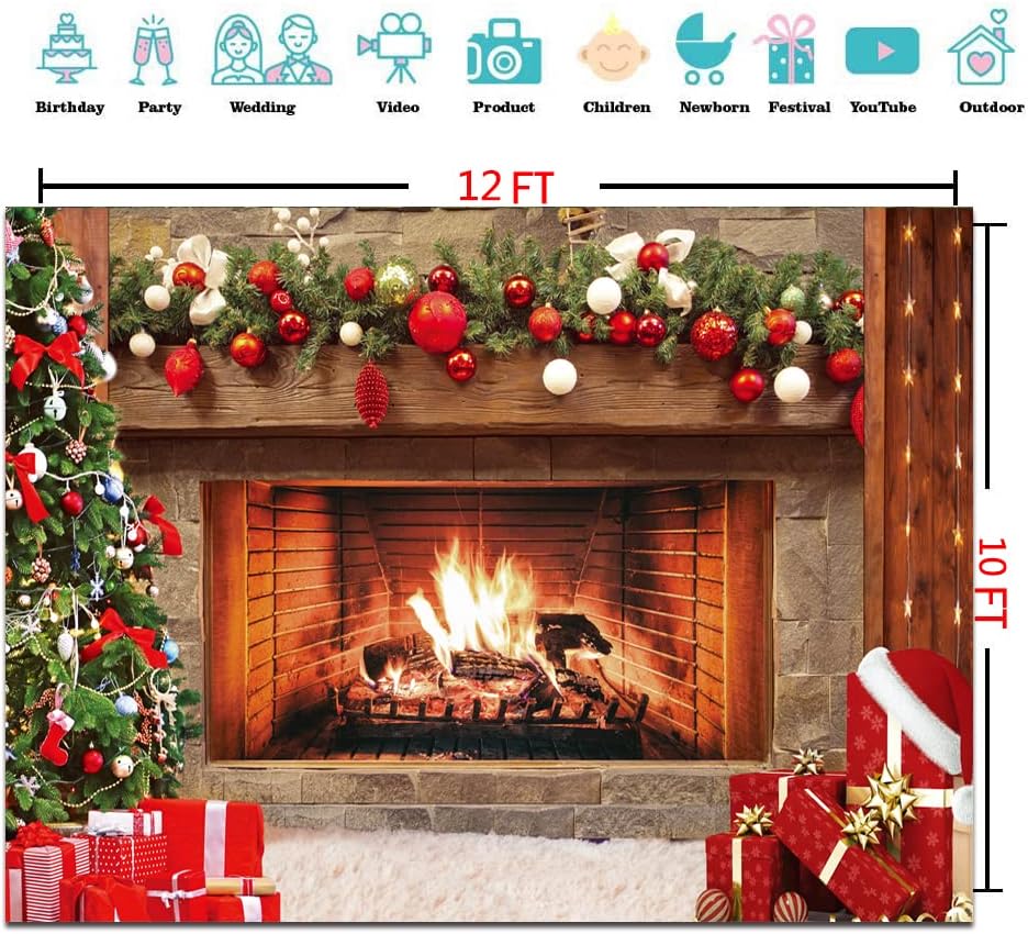 CYLYH 7x5ft Christmas Photography Backdrop Christmas Fireplace Theme Backdrop Christmas Party Decorations Birthday Party Kids Portrait Photo Studio Booth Props SDJ-502