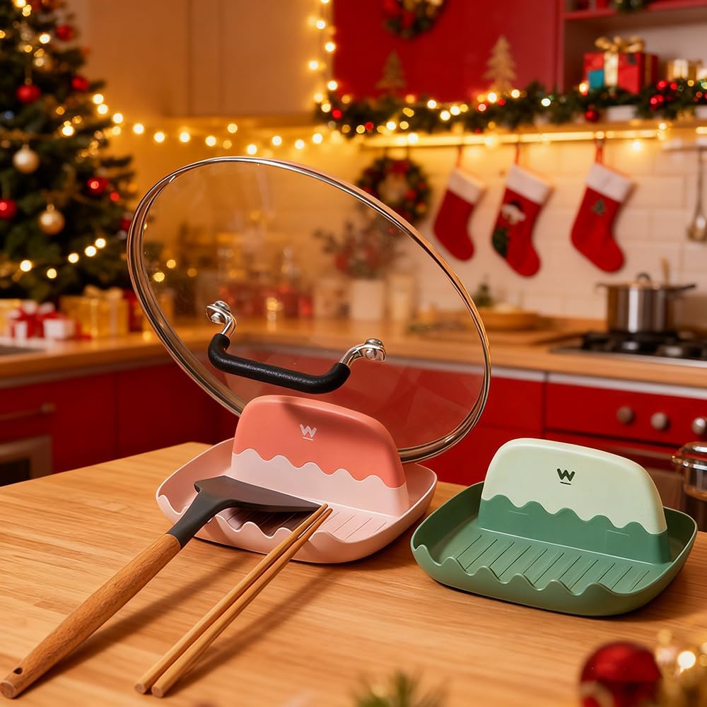 2 Pack Utensil Rest for Stove Top, Spatula/Ladle/Spoon Rest with Drip Pad & Pot Lid Holder Stand for Kitchen, Cooking Utensil No Drip Holder, Multifunction Kitchen Spatula Rack with Lid Holder