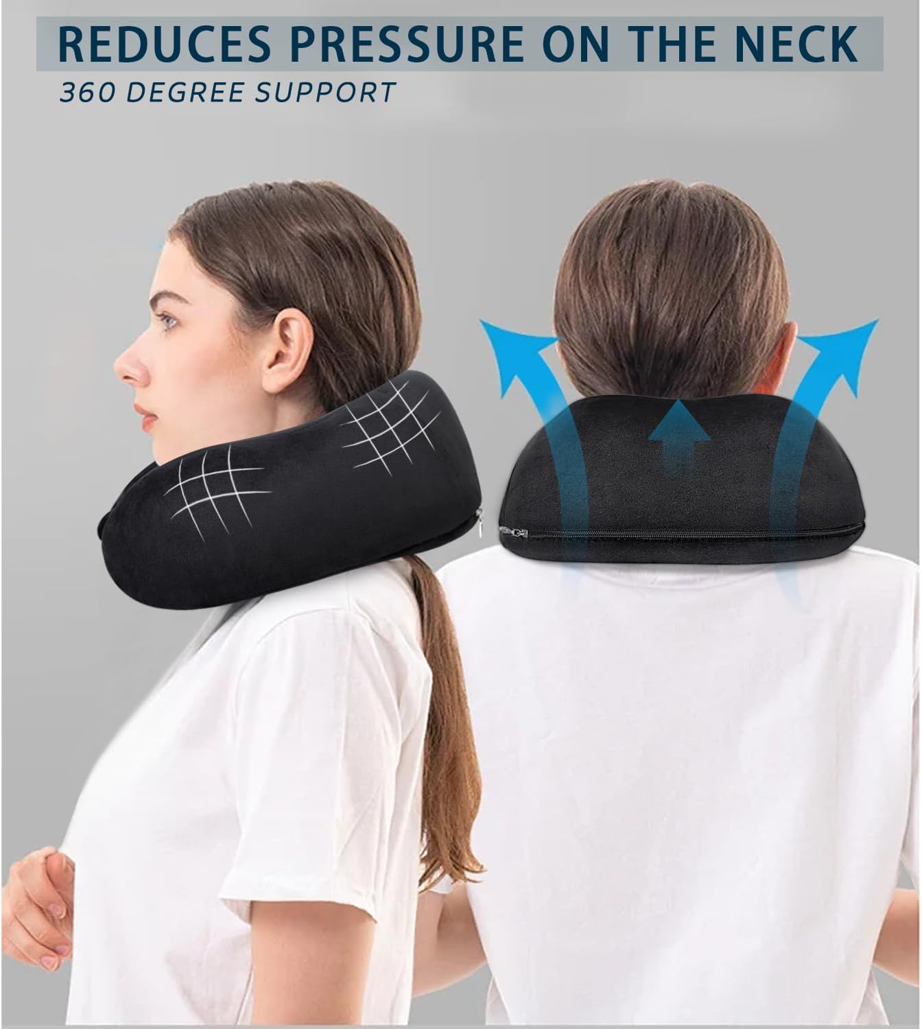 Travel Neck Pillows Adjustable U-Shaped Memory Foam Airplane Pillows Support Headrest and Neck Removable Breathable Neck Pillow for Car Office Home Camping Use Purple Color