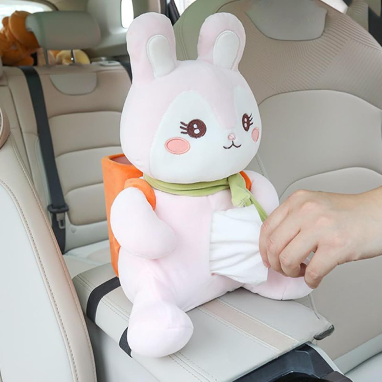 Car Tissue Box - Plush Animal Dispenser for Travel, Multifunctional Tissue Holder with Trash Can, Cute Armrest Organizer, Soft Storage Bag, Napkin Holder for SUV Truck Rv Auto Driver Kids Adults