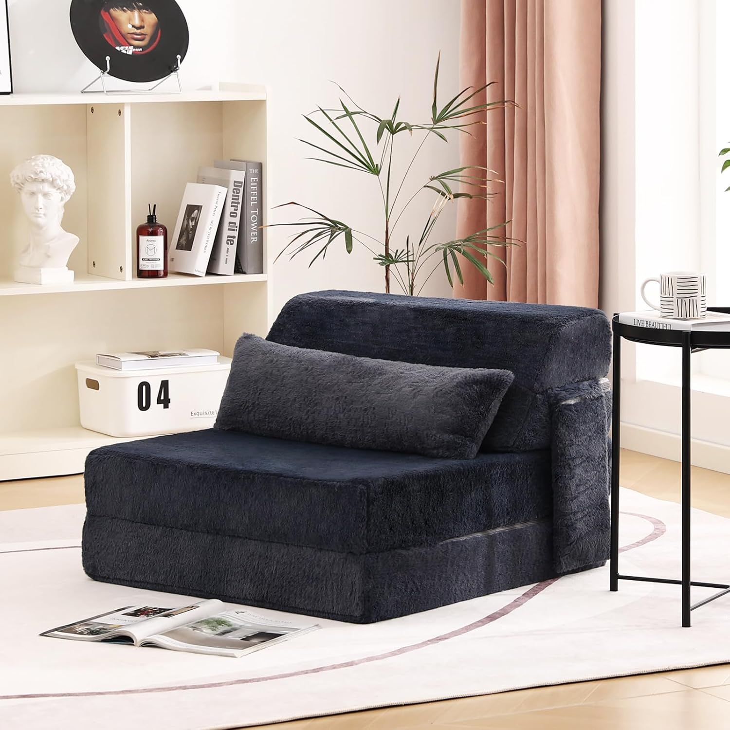 Tiita Folding Sofa Bed with Pillow 200x70x12cm Mattress&Plush Fabric Foldable Sofa Lounge Mat Pad,Floor Lounger Chair Bed for Living Room,Guest Room,Dorm,Apartment,Camping and Travel Use