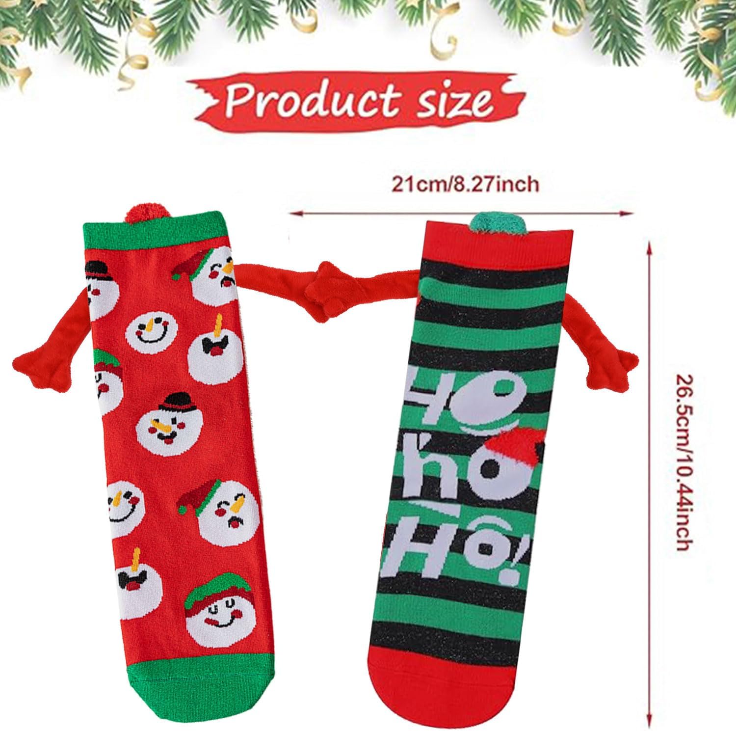 Zurligi 2 Pairs Holding Hands Socks, Funny Magnetic Hand Holding Cute Socks for Men Women, 3D Doll Couple Novelty Birthday for Lovers, Boyfriend, Family