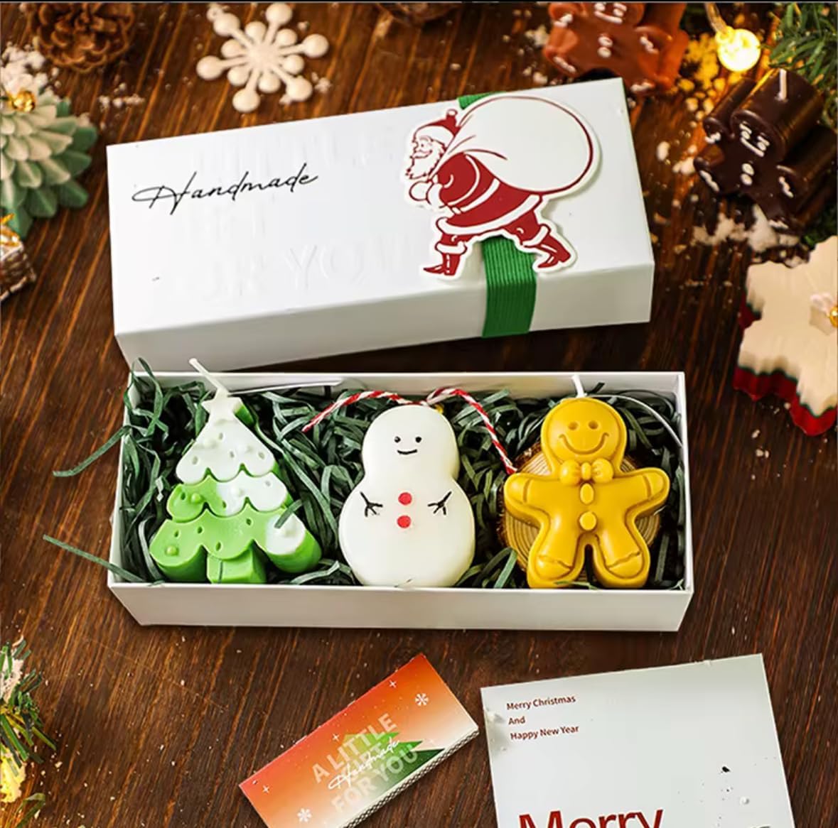 Christmas Candle Gift Set of 3 Scented Candles – Santa, Christmas Tree & House | Cute Holiday Décor Candles for Christmas Table, Teachers, Secret Santa & Friends | Handcrafted Wax | Ready-to-Gift Box