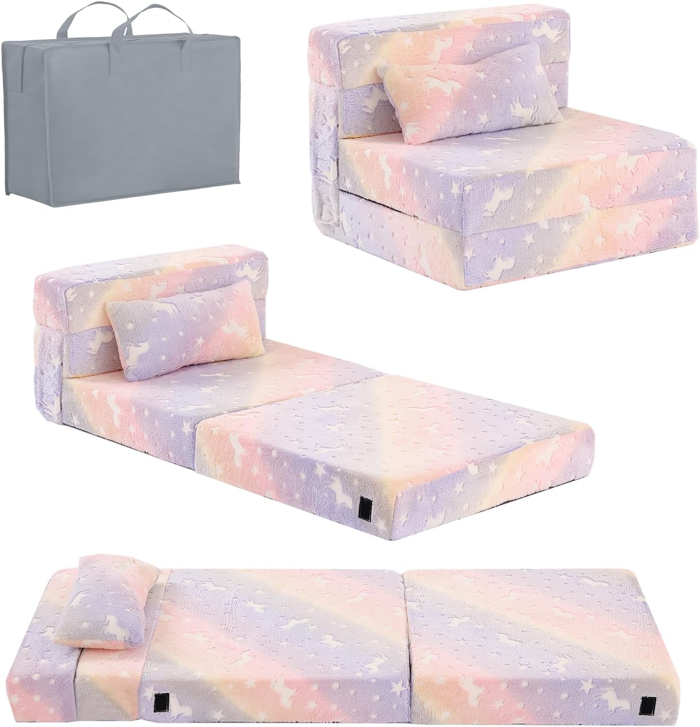 Tiita Folding Sofa Bed with Pillow 200x70x12cm Mattress&Plush Fabric Foldable Sofa Lounge Mat Pad,Floor Lounger Chair Bed for Living Room,Guest Room,Dorm,Apartment,Camping and Travel Use