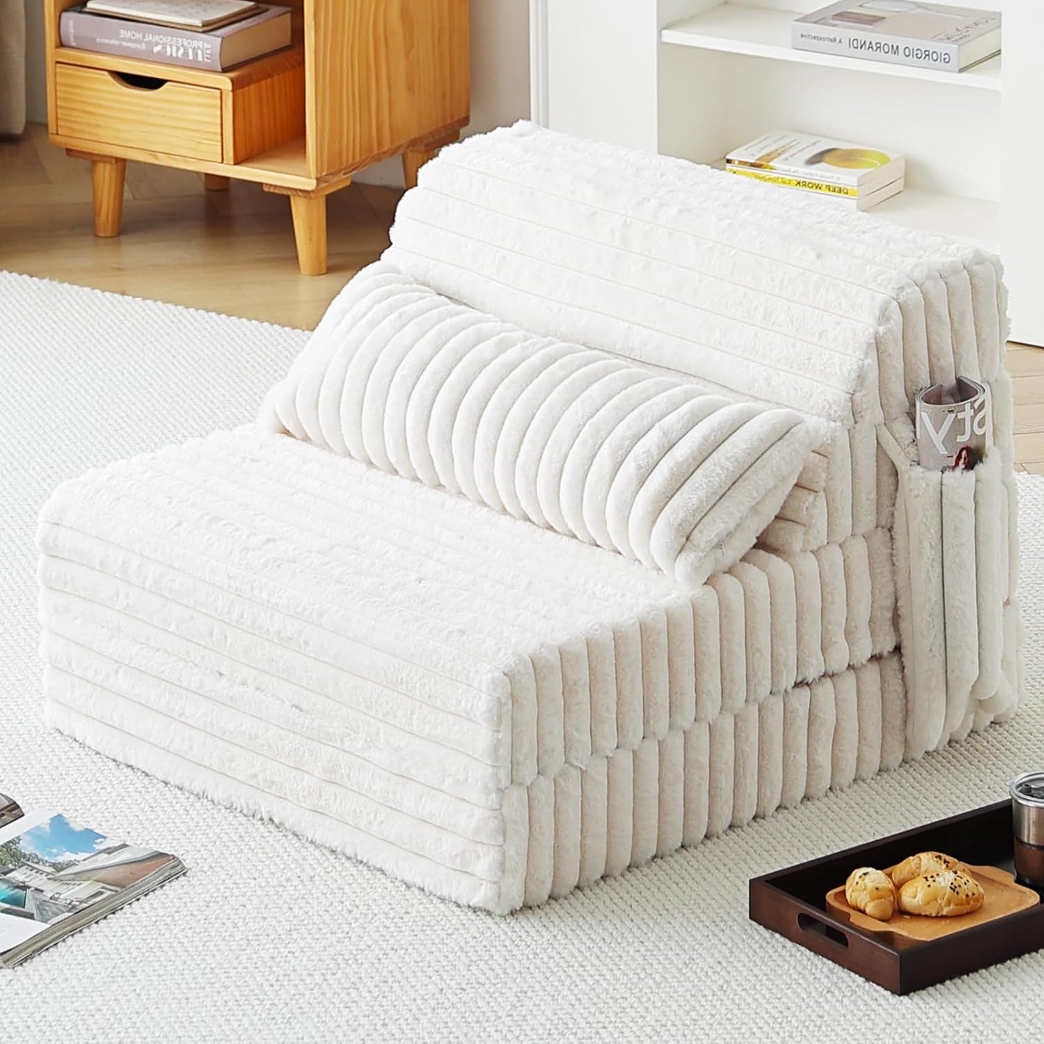 Tiita Folding Sofa Bed with Pillow 200x70x12cm Mattress&Plush Fabric Foldable Sofa Lounge Mat Pad,Floor Lounger Chair Bed for Living Room,Guest Room,Dorm,Apartment,Camping and Travel Use