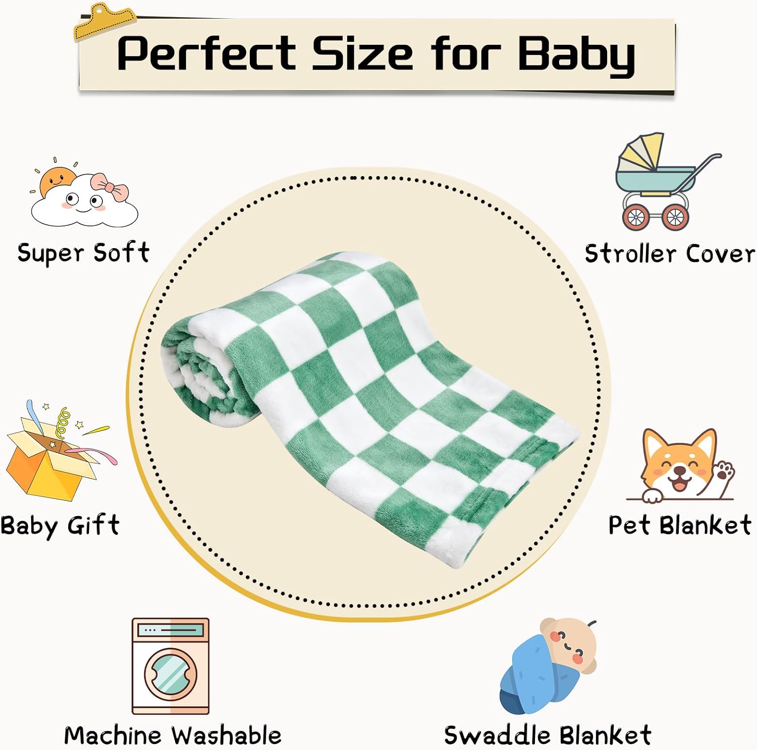 Yurhap Checkered Baby Blanket Fleece Baby Blankets for Boys, Ultra Soft Cozy Fluffy Infant Toddler Newborn Receiving Blankets for Crib Stroller, 30''x40'', Blue