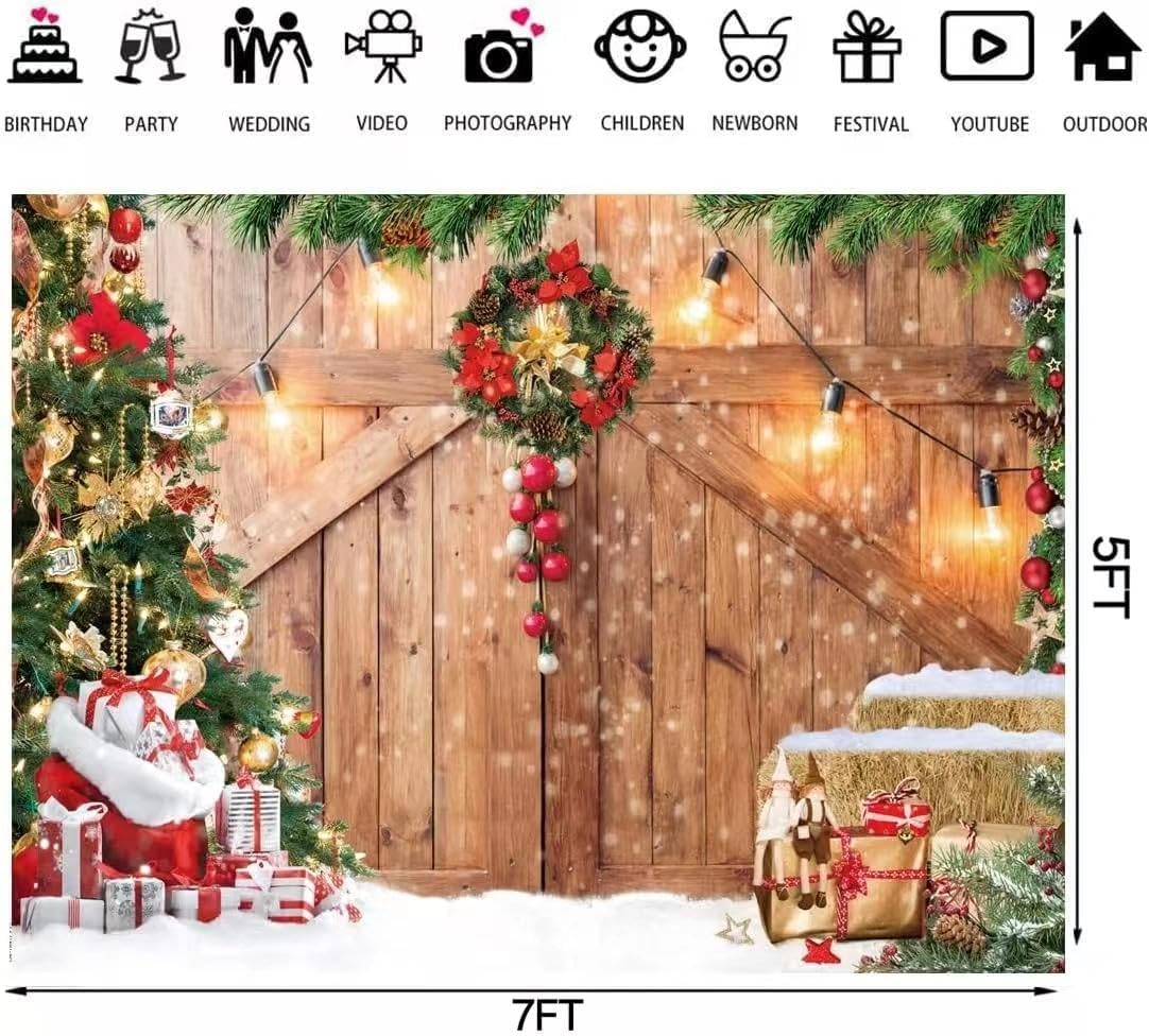 Christmas Photo Backdrop with Snow Pattern for Photography, Xms Tree Wall Decor, Holiday Background, High-Quality 8x6ft Polyester Fabric - Foldable and Portable for Easy Storage and Reuse - Damaill