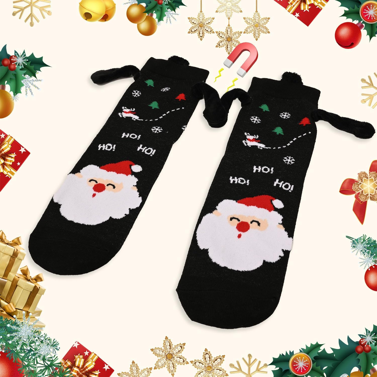Zurligi 2 Pairs Holding Hands Socks, Funny Magnetic Hand Holding Cute Socks for Men Women, 3D Doll Couple Novelty Birthday for Lovers, Boyfriend, Family