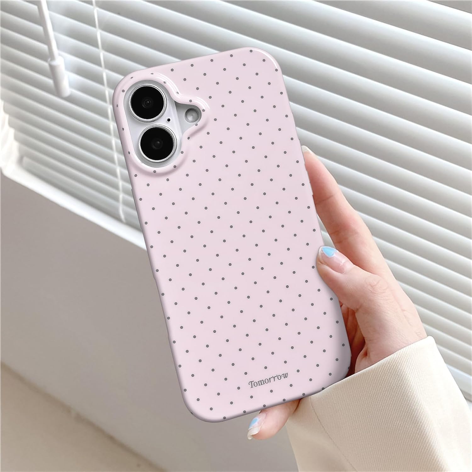 Sloveic for iPhone 16 Case with Cute Fashion Polka Dot Aesthetics Design Simple Case for Soft TPU Slim Protection Cover for Women Girls-White