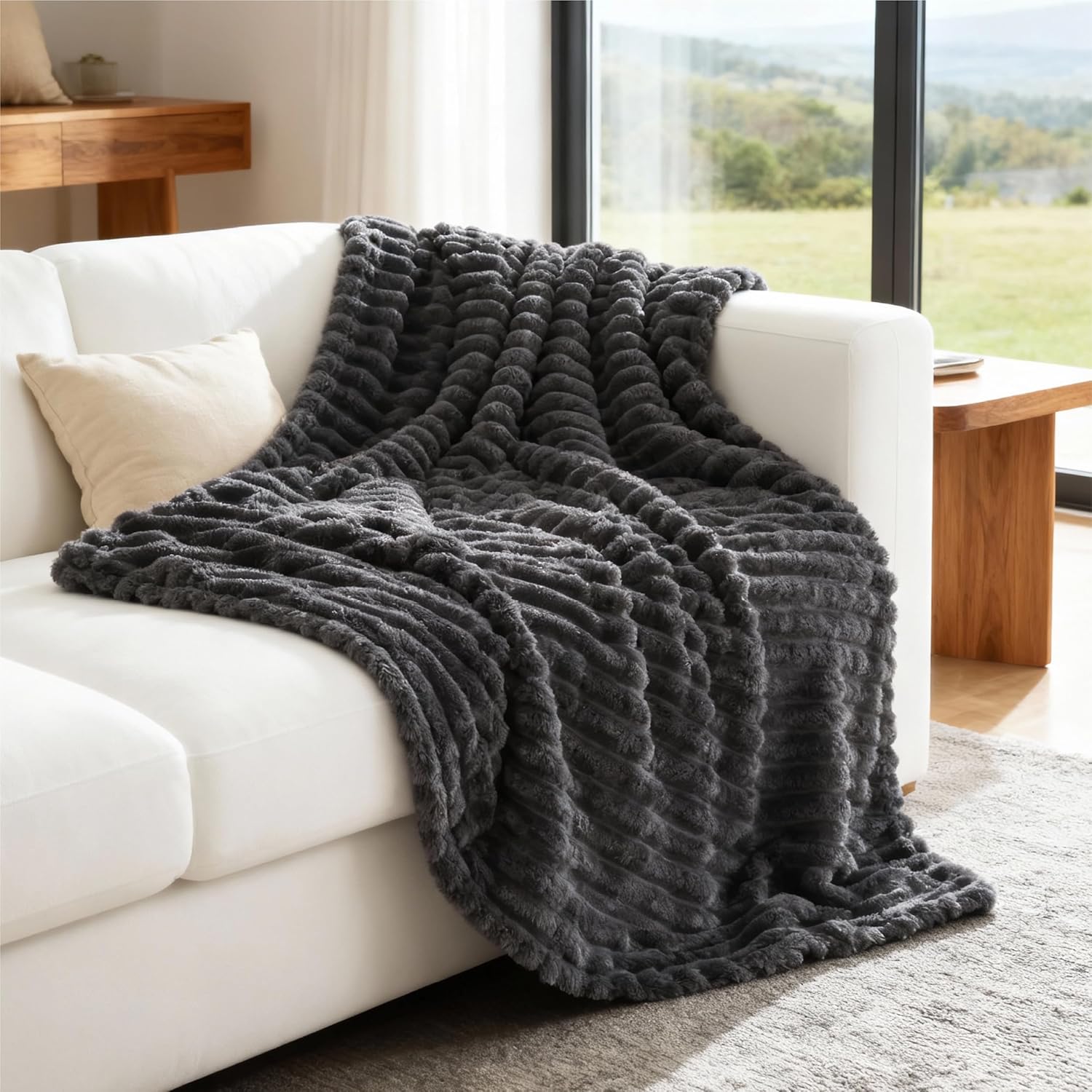 Bedsure Blanket for Couch, Super Cozy Soft Throw Blankets for Women, Cute Small Plush Fleece Throws for Girls, Off White, 50x60 Inches