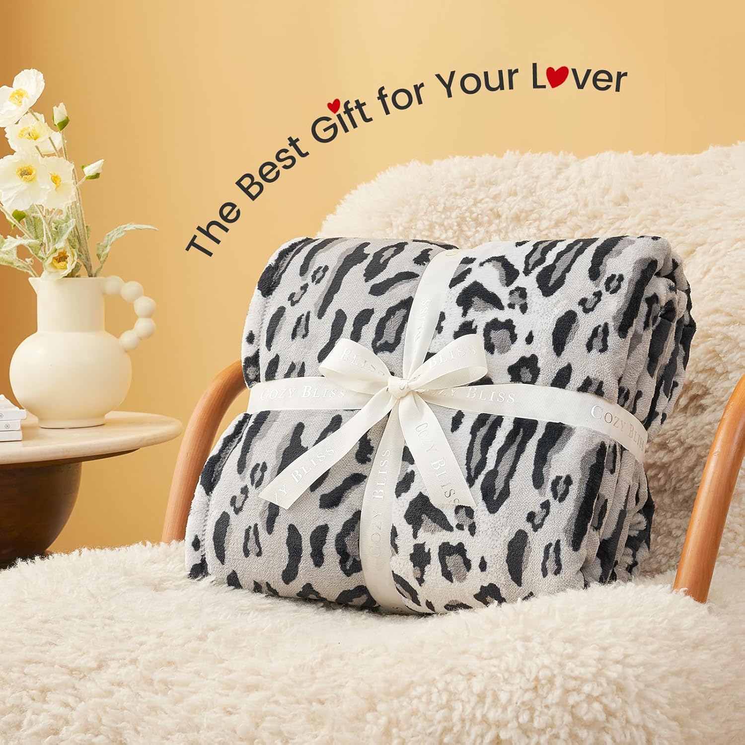 Cozy Bliss Cow Print Fuzzy Throw Blanket for Couch - Thick Soft Warm Non Shedding Fleece Blankets for Western Décor Room, for Kids, Women Men Girls, Teal Blue 50*60