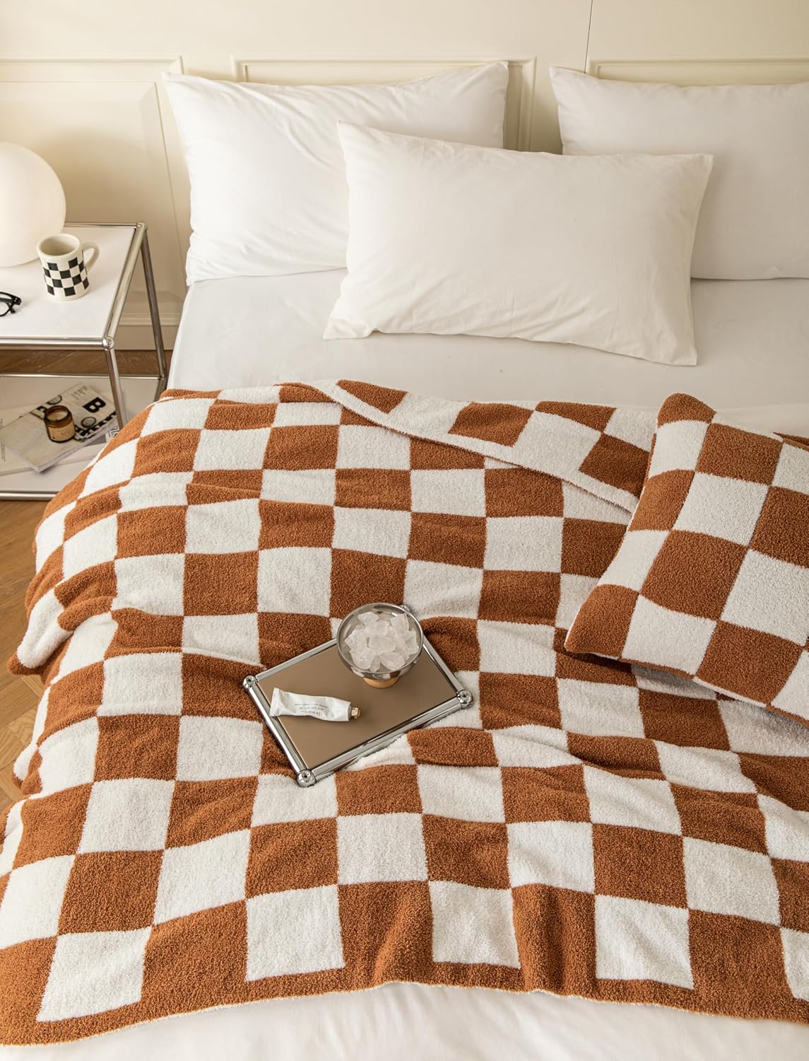 REPRECONF ZASTION Plaid Throw Blanket Ultra Soft Cozy Microfiber Knitted Lightweight Fleece Blanket for Couch Bed Travel Cream 130cm x 150cm