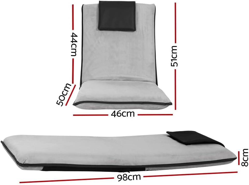 Artiss 2X Floor Chair, Adjustable Futon Lounge Sofa Bed Cushions Recliner Folding Stadium Chairs Cushion Couch Bed Outdoor Bedroom Living Room Furniture, Soft Backrest Easy Carry Space Saving Grey