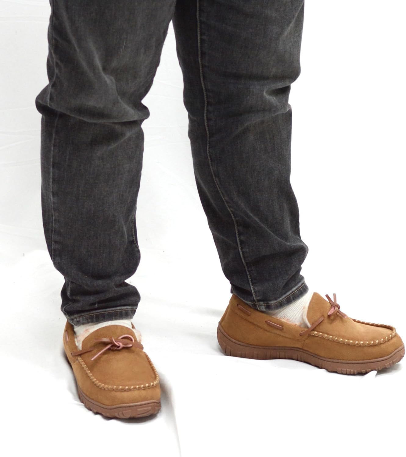 SKABIU Mens Moccasin Slippers Memory Foam Indoor & Outdoor House Slippers Cozy Bedroom Shoes