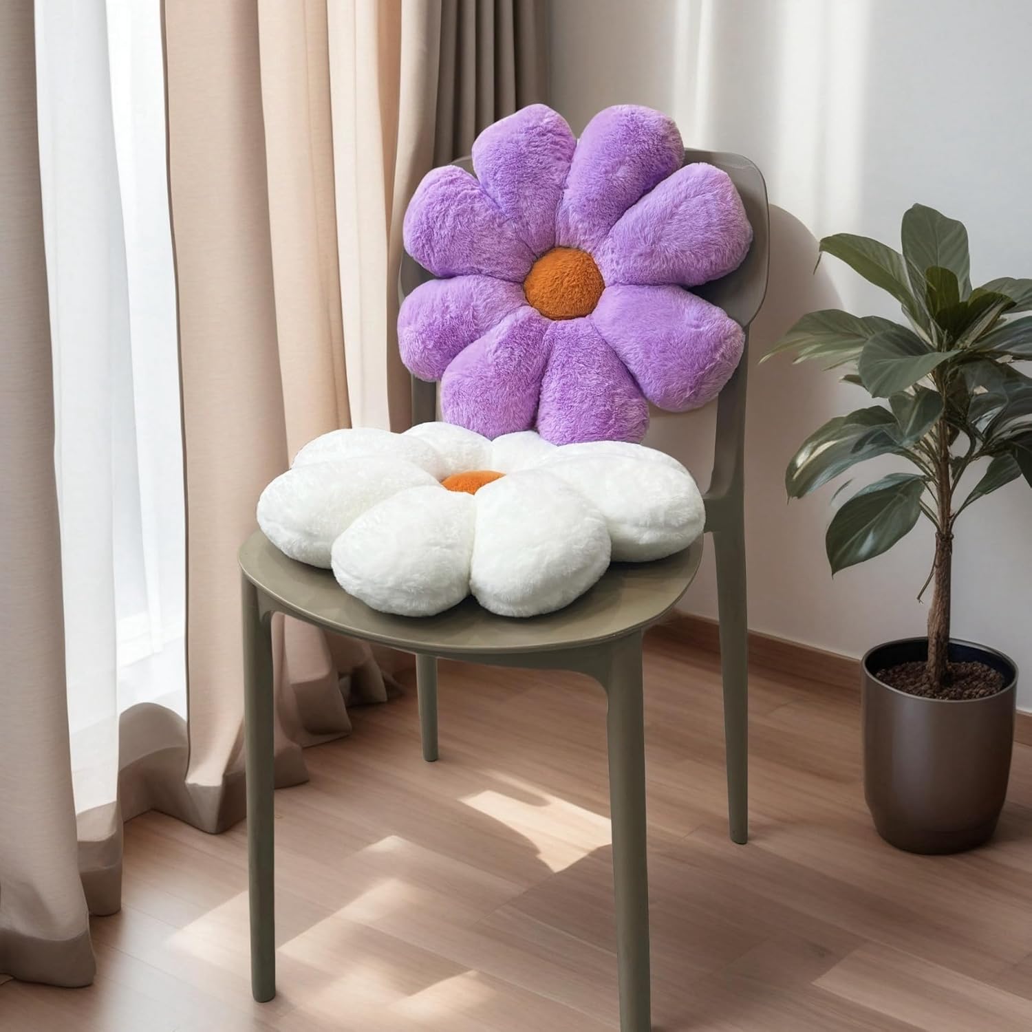 2 Pcs Flower Pillow Floor Cushion Decorative Throw Pillows Cute Aesthetic Pillows Cushions for Bedroom Preppy Room Bed Sofa Chair Decor (Pink & White)