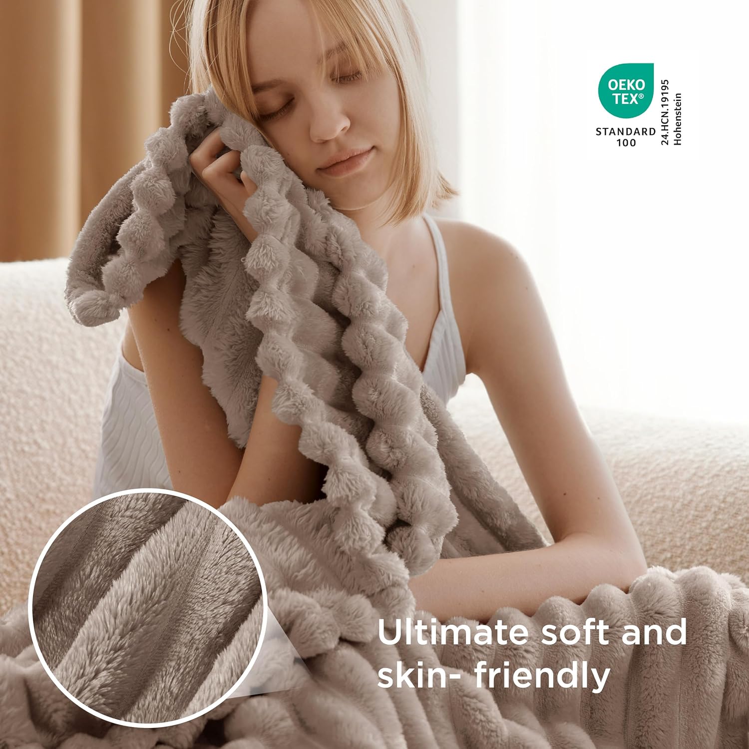 Bedsure Blanket for Couch, Super Cozy Soft Throw Blankets for Women, Cute Small Plush Fleece Throws for Girls, Off White, 50x60 Inches