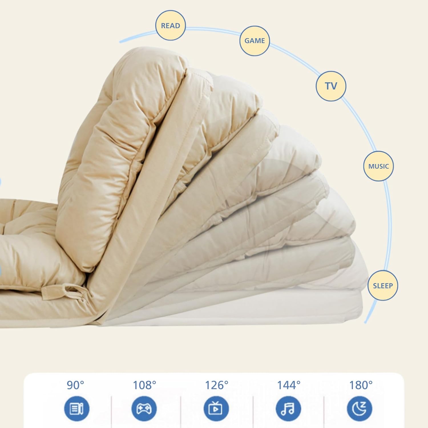 Aocloud Floor Sofa, Sofa Bed, Sofa Chair, Covertible Flip Chair, Recliner Chair, Foldable Floor Mattress, Lazy Sofa Bed, Adjustable Lounge Chair with 5 Position for Living Room, Office (Beige)