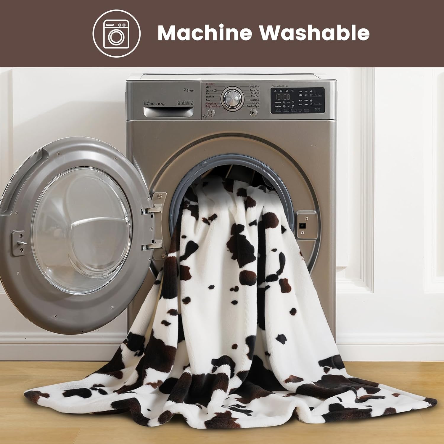 Cozy Bliss Cow Print Fuzzy Throw Blanket for Couch - Thick Soft Warm Non Shedding Fleece Blankets for Western Décor Room, for Kids, Women Men Girls, Teal Blue 50*60